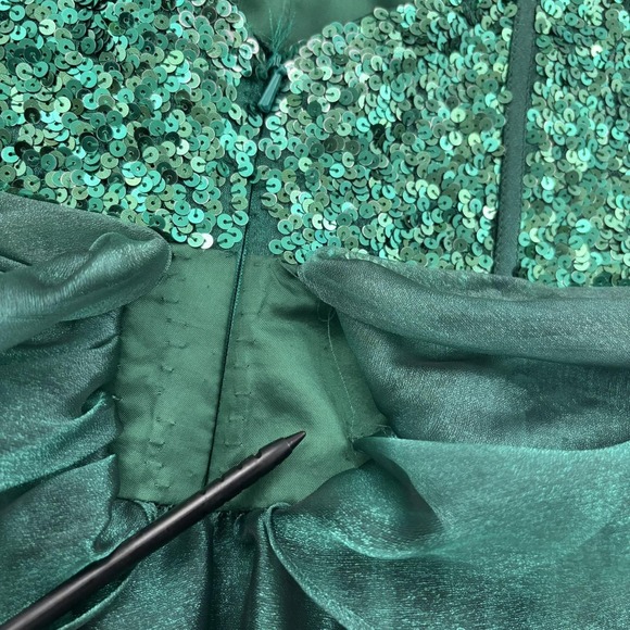 Sherri Hill Dress Womens 2 Emerald Green Sequin Halter Sweetheart Prom Cocktail - Picture 14 of 16